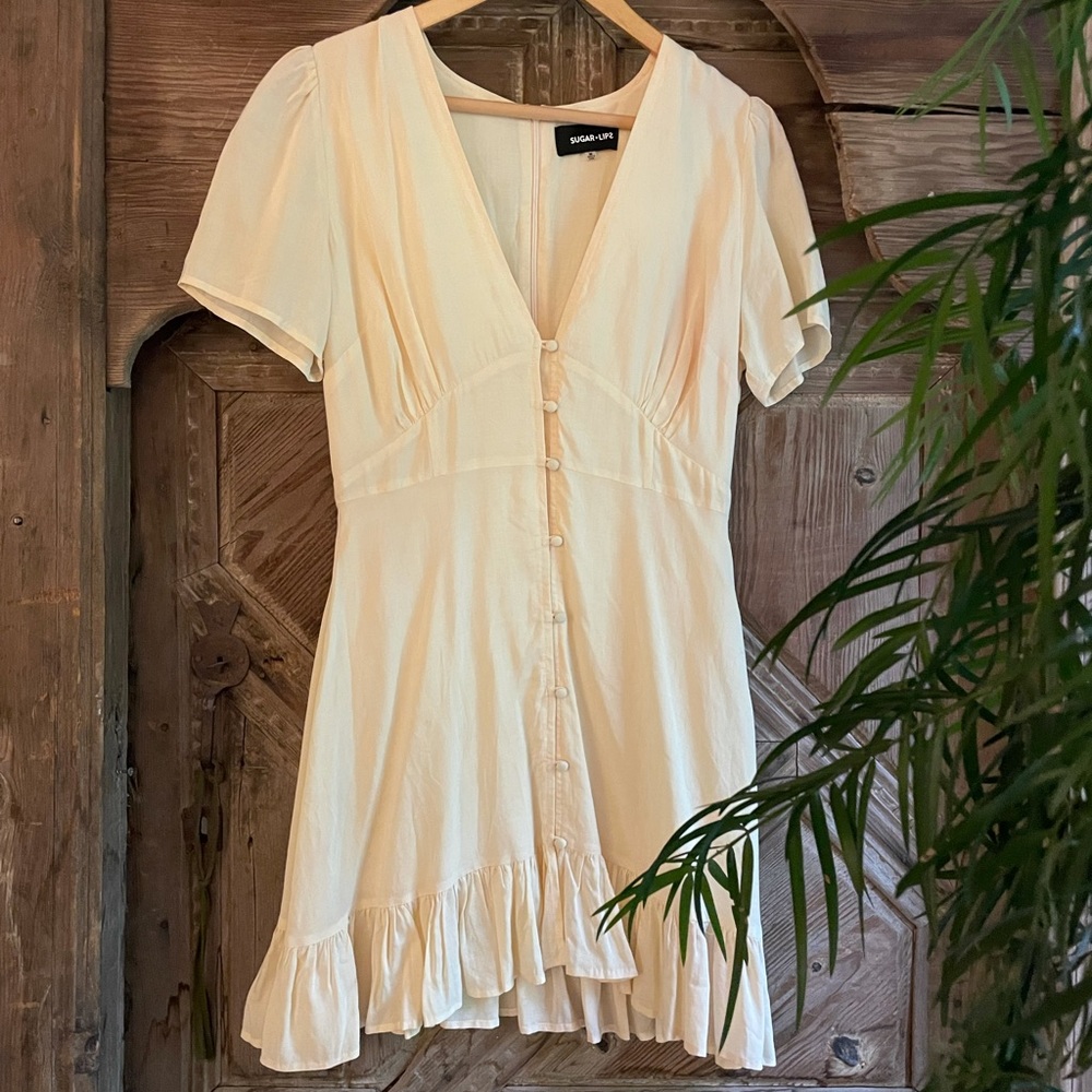 Urban Outfitters button front Butter yellow mini dress size medium
